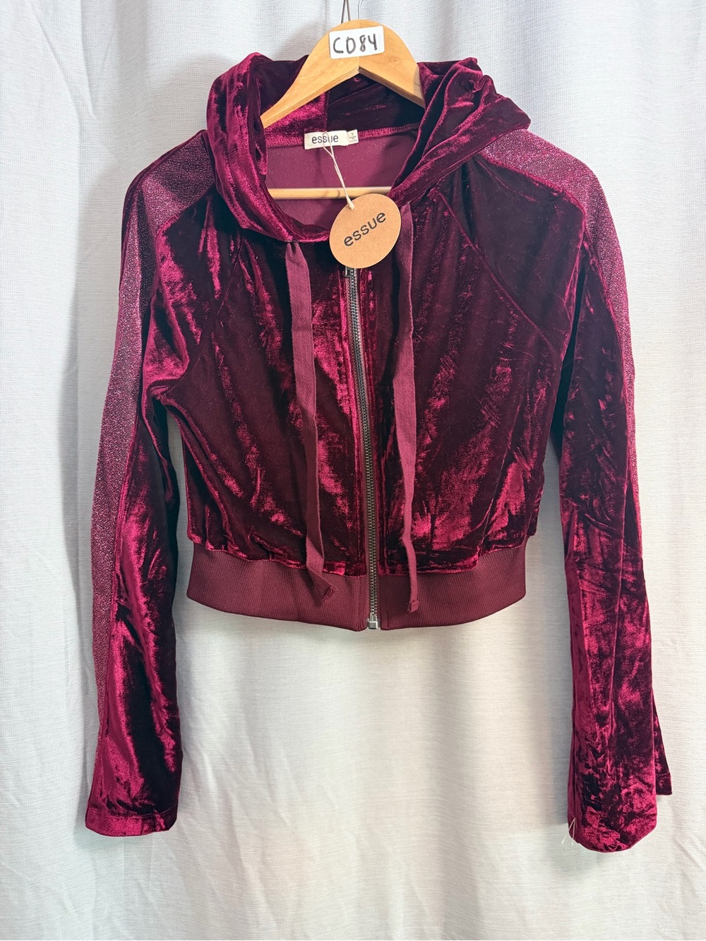 essue Women's Velvet Zip Hoodie Jacket - Deep Wine